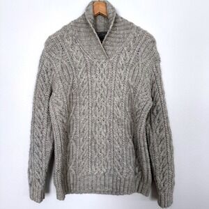 Lauren Ralph Lauren Sweater Womens MP Gray Cable Knit Chunky Wool Alpaca Shawl